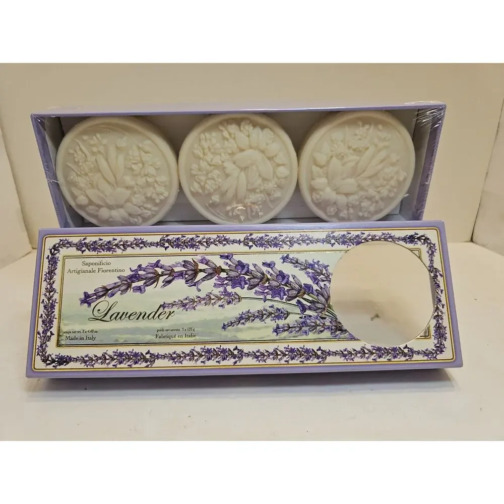 Saponificio Artigianale Fiorentino Lavender Scented Soaps Italy Sealed 3 x4.4 Oz